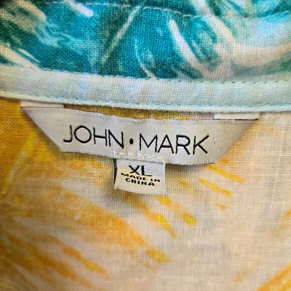 John Mark XL Floral Linen Button-Down Tropical Shirt Artsy Watercolor - Picture 3 of 13